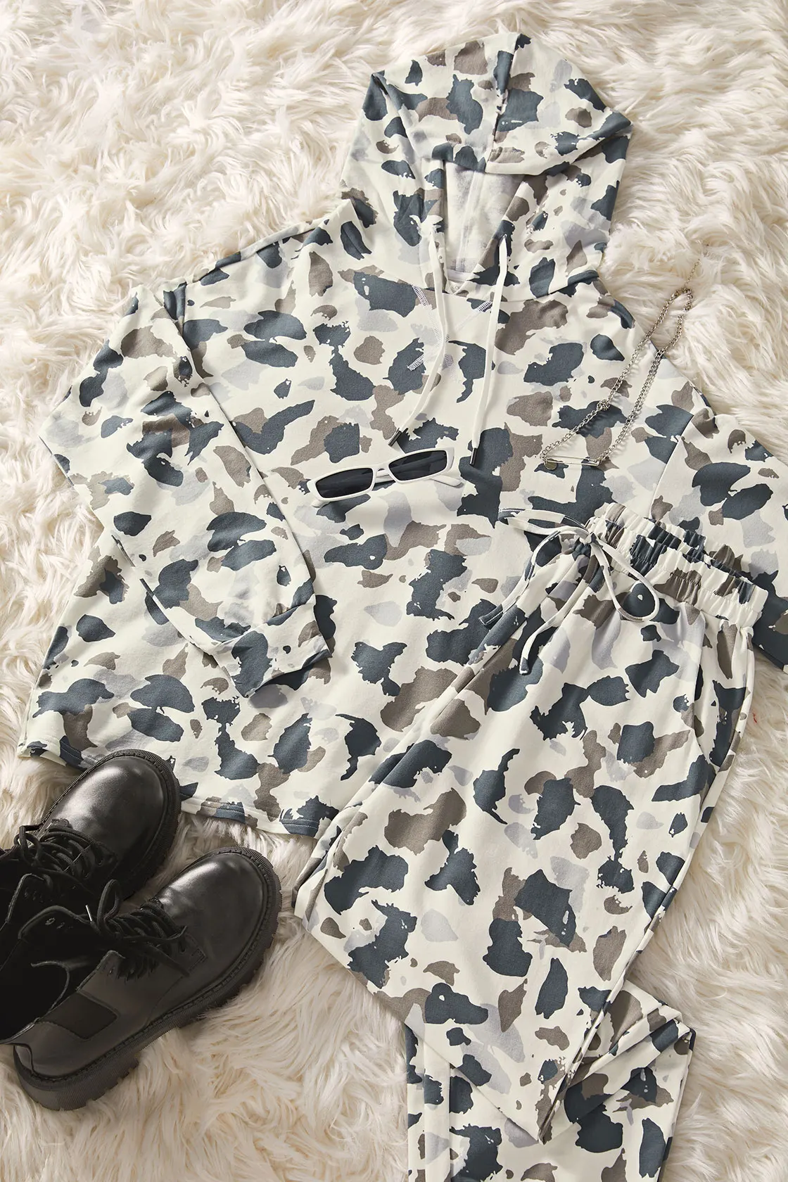 Women Pajamas Set DOBREVA Women's Cotton Pajamas Set Long Sleeve Hoodie With Long Pants Loungewear Tie Dye Loose Plus Size