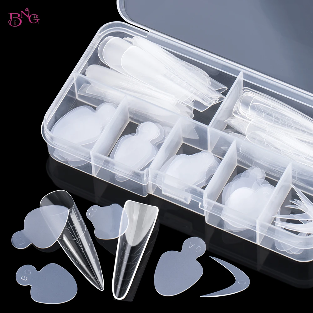 BNG Duet System Dual Nail Forms Kit Reusable Soft French Silicone Sticker Pads Nail Mold Quick Building Extension Manicure Tools