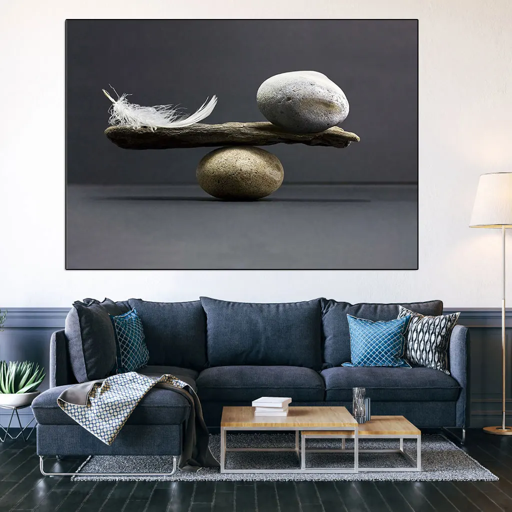 

Stone and Feather Balance Canvas Mural Wall Art Picture Nordic Modern Style Prints Painting Poster, Living Room, Home Decoration