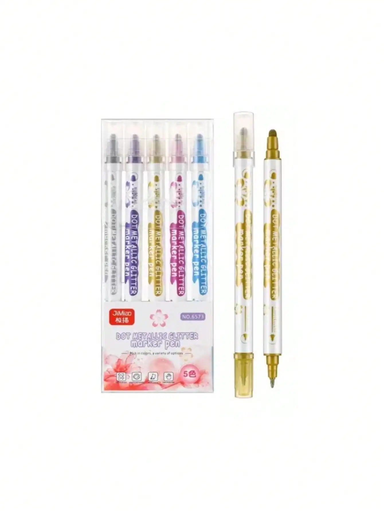 5pz Plumones Doble Punta Metálicos Para Dibujo Y Colorear