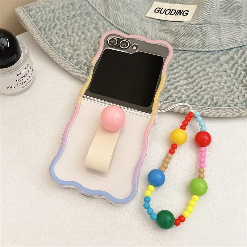 Chic Ring Phone Case with Chain Strap and Wavy Silicone Frame Design