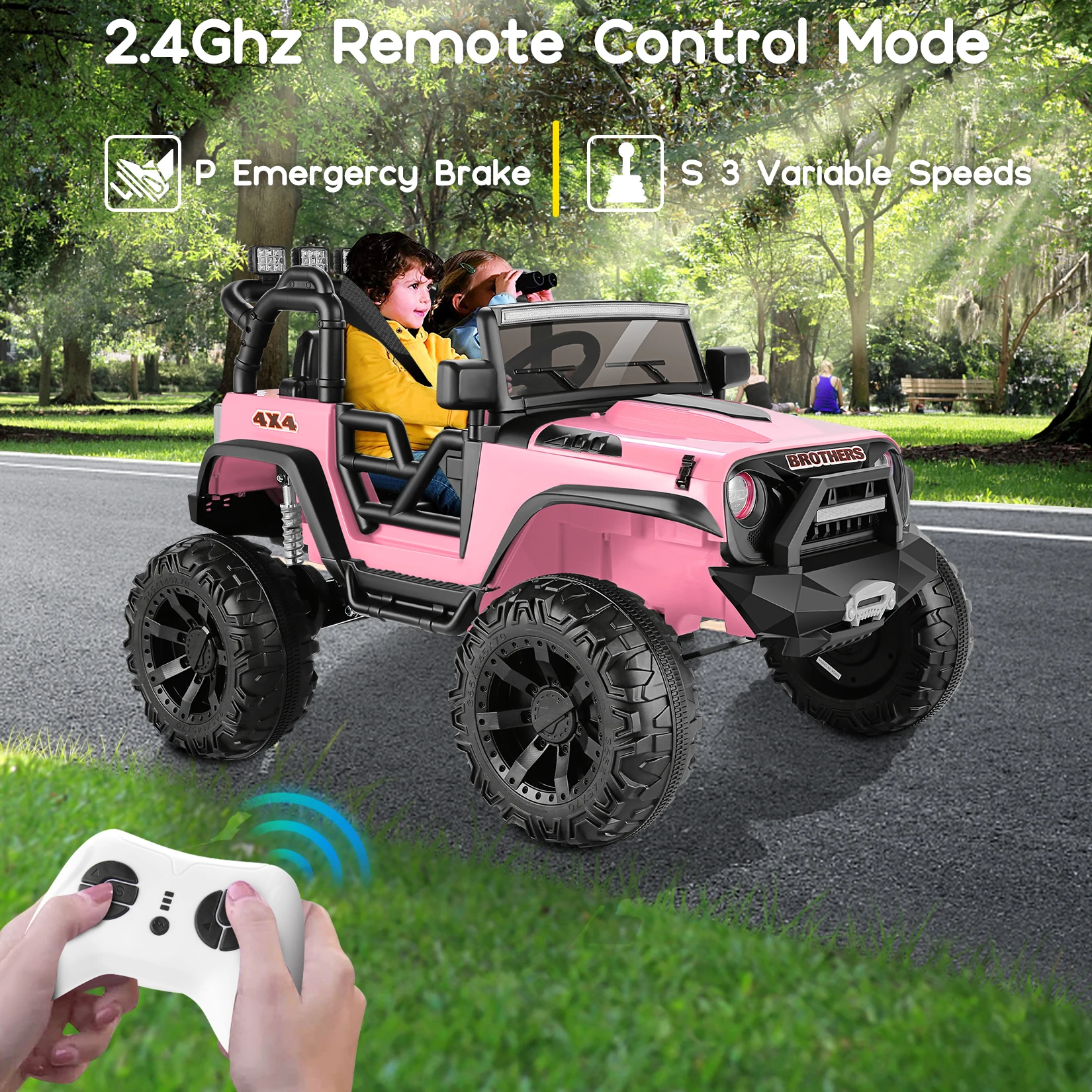 24V 2-Seater Kids Ride on Car Truck 9AH Battery Powered Toy Car with 2x200W Motor Large Wheels Soft Braking LED Lights