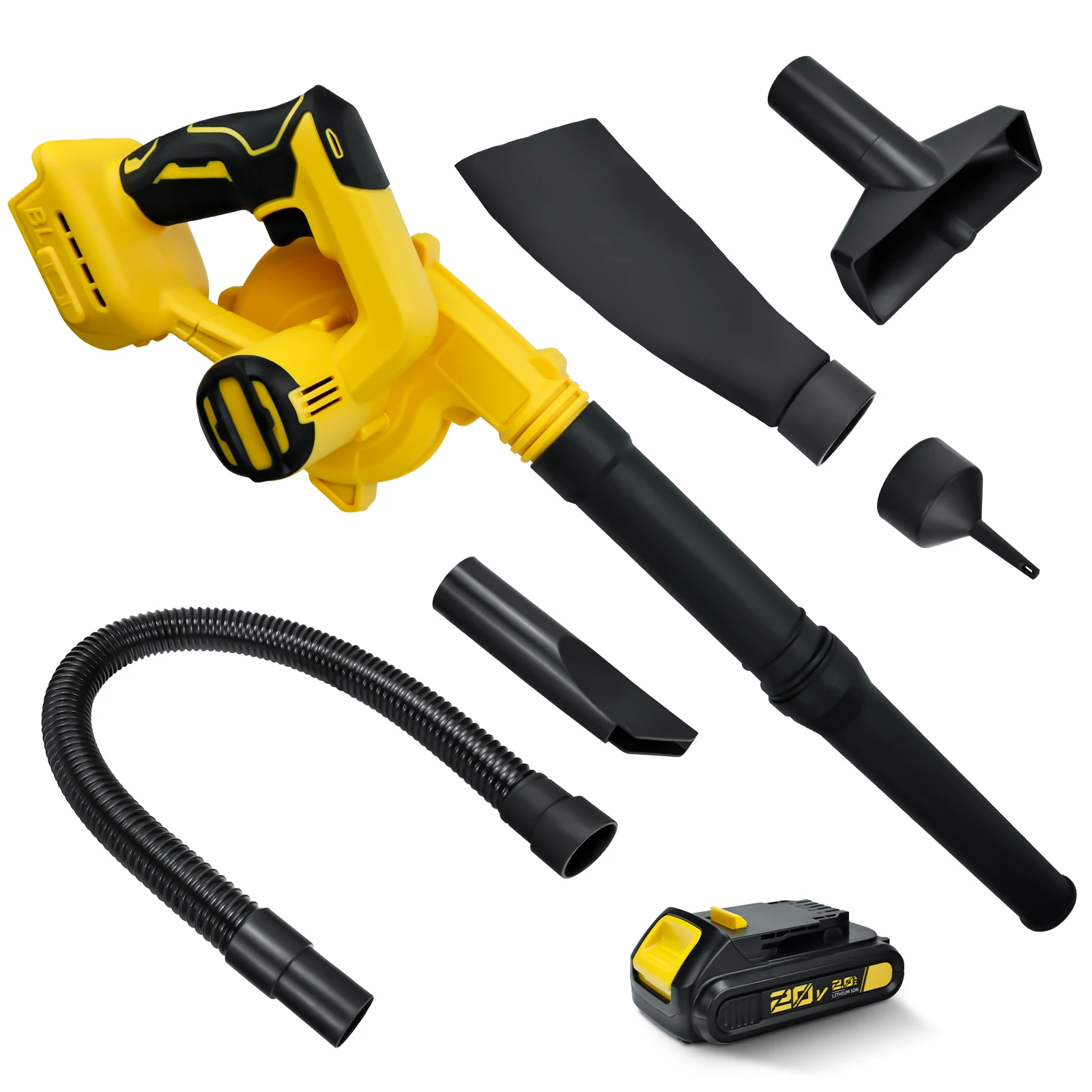

Brushless Leaf Blower with 20V 2000mAh Li-ion Battery Cordless Air Blower 6 Speed Up to 180MPH Blower Vacuum Cleaner for Dewalt