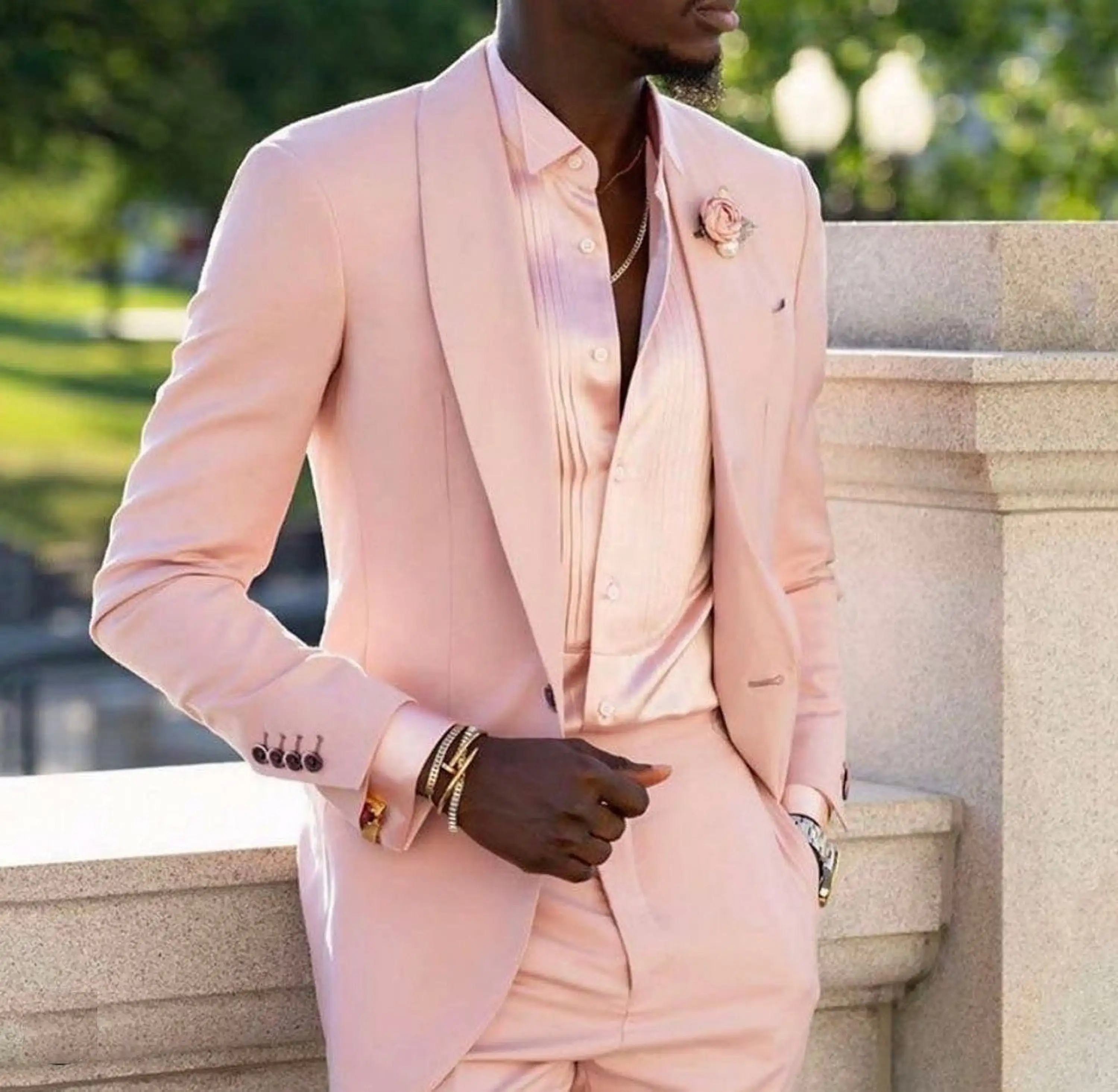 

Pink Fashion 2024 Latest Blazer Sets Wedding Party Prom Wear Men Suits Costume Homme Two Pieces (Jacket+Pants) Custom Made