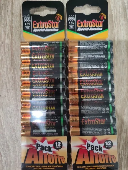 EXTRASTAR - Pilas alcalinas AAA de 1,5 voltios, Gama Performance, Paquete de 24. Batería Especial Duración / 0% Mercury para Juguetes Mandos Linternas Relojes Ratone photo review