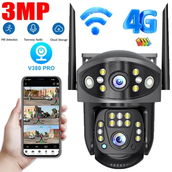 3MP HD Dual Lens 4G Wifi Outdoor Wireless Security Camera with Audio Home Surveillance Cameras Wide Angle PTZ H.265 V380 PRO 1