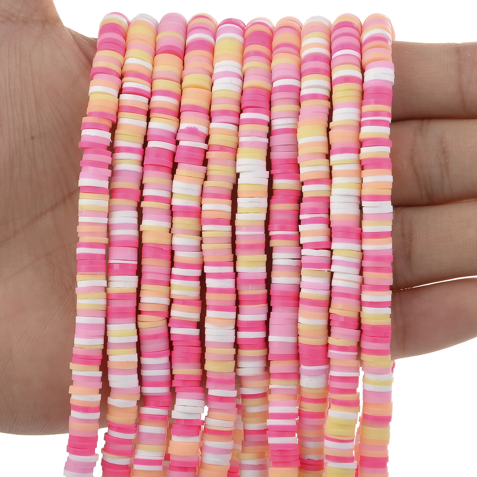 thumbnail image 1 of 350 piezas/lote de cuentas de arcilla polimérica redondas planas de 6 mm hechas a mano, cuentas espaciadoras sueltas Heishi para hacer joyas, pulseras y collares DIY, 1 of 5