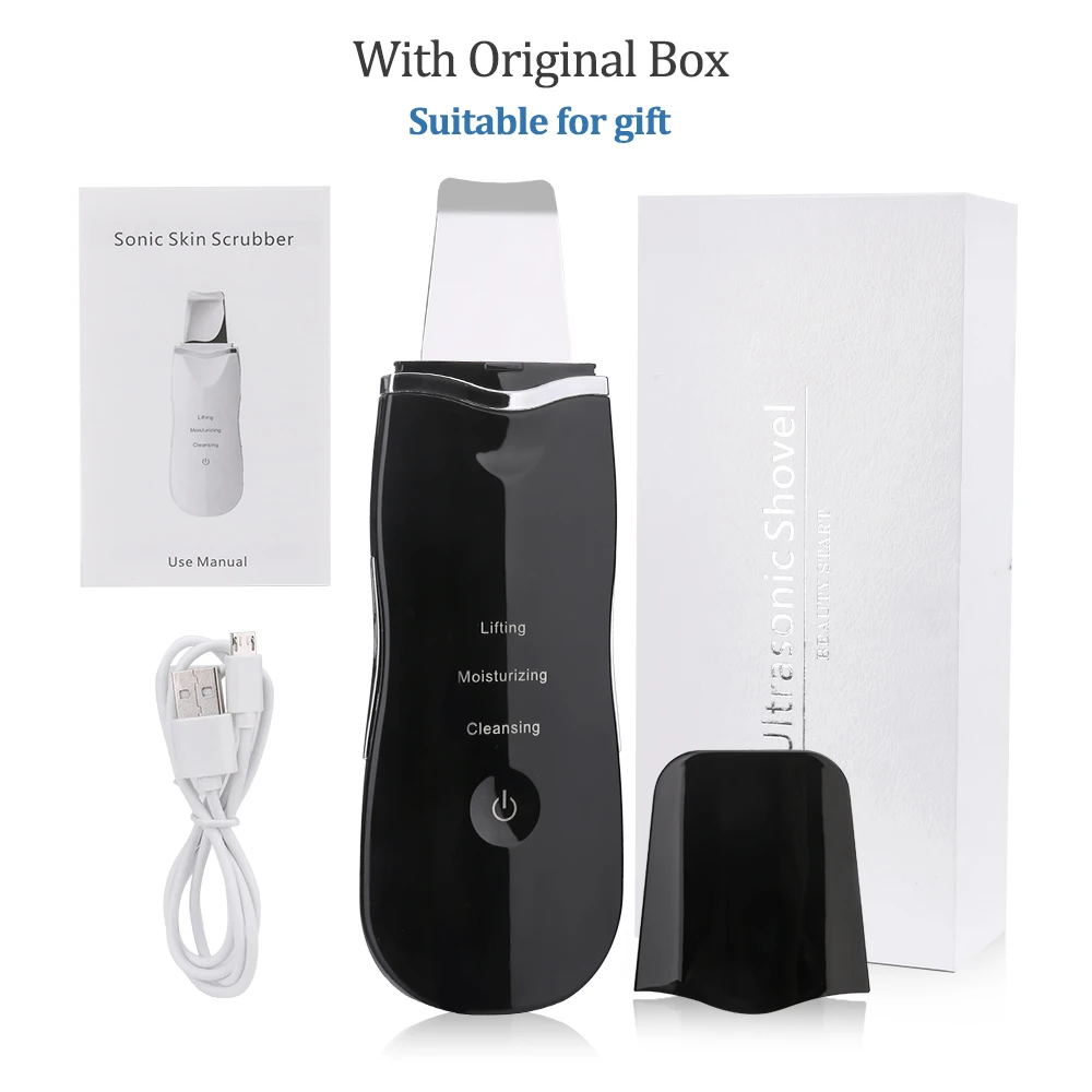 Ultrasonic Cleaner Peeling Remover Blackhead Facial Skin Scrubber Facial Shovel Deep Cleaning Face Lifting Removal Pore Acne EMS