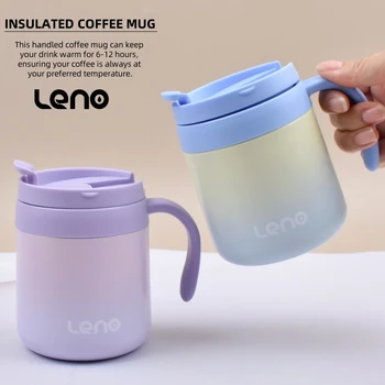 1pc 400ml Stainless Steel Coffee Thermos Mug Cold and Hot Thermal Water Bottle with Handgrip Office Vacuum Flask Tea Cup