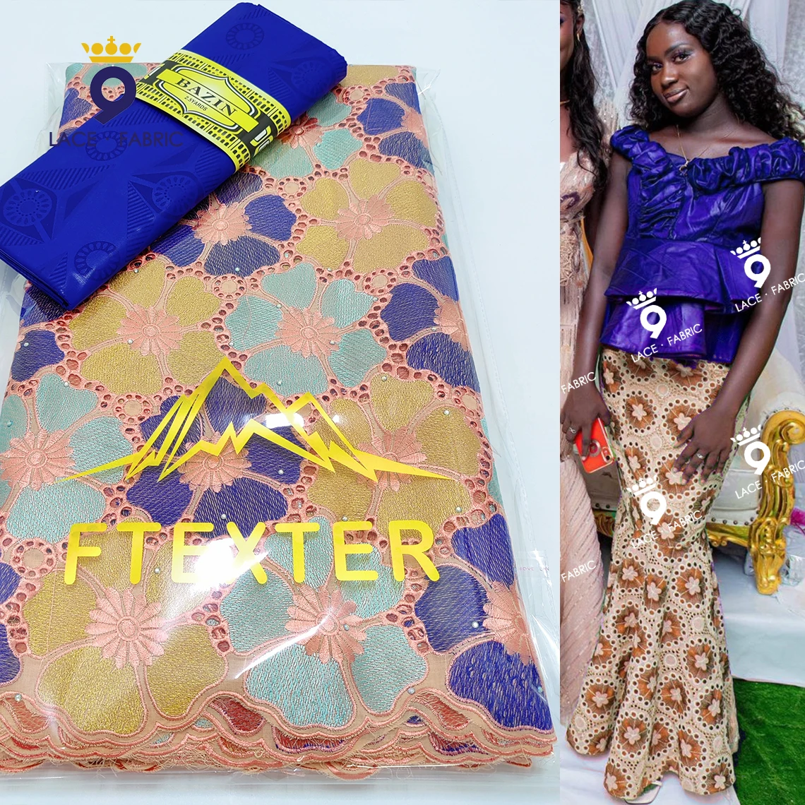 

Peach And Royal Blue Embroidery Swiss Voile Lace In Switzerland For African Women Dresses Dry Lace Material Original Basin Riche