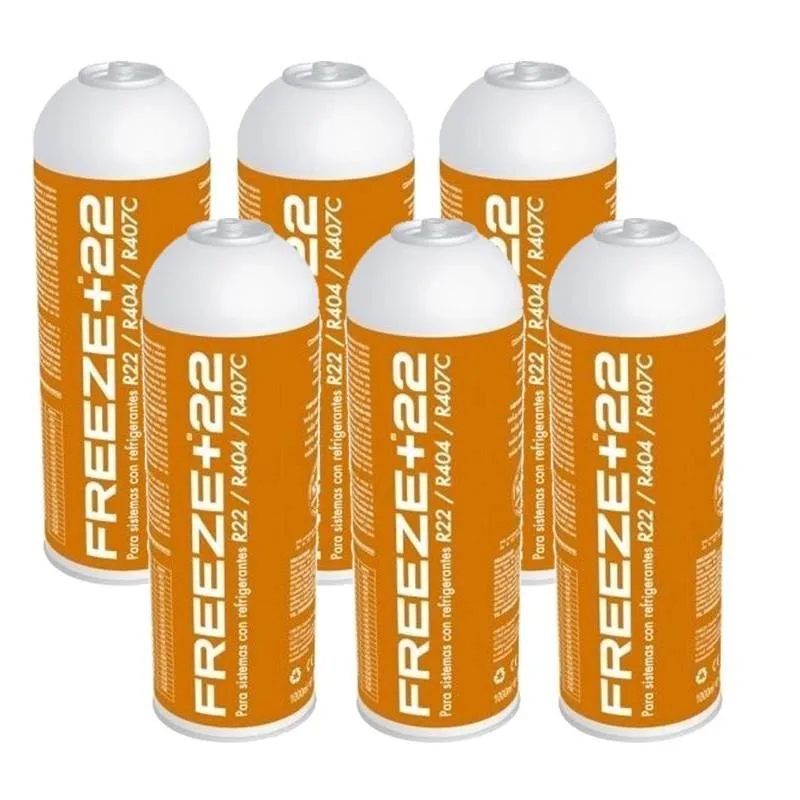 6 Bottiglie Eco-Friendly Gas Freeze + 22 400Gr Sostituto Organico R22, R404, R407C