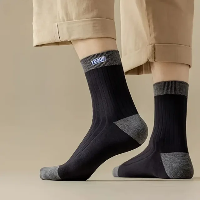 5 Pairs Men's Trendy Color Block Crew Socks, Breathable Comfy Casual Unisex Socks For Men's Outdoor Wearing All Seasons Wearing 2
