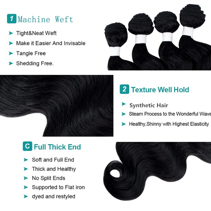 Body Wave Extensions Hair Synthetic Lace Closure Weave Hair 4 Bundles With Closure Lace For Black Women 14-16 inch 5Pieces images - 6