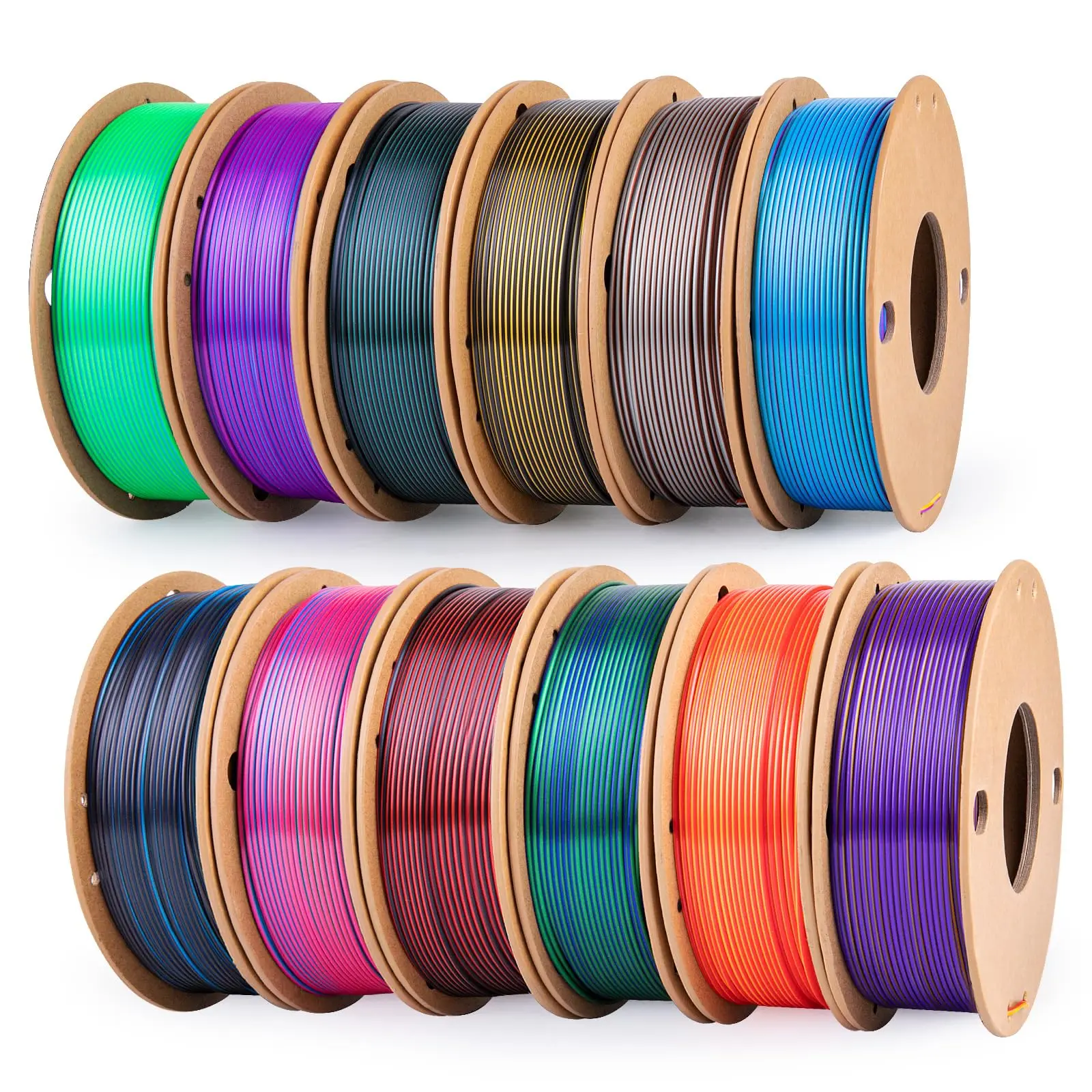 Seda 12 cores sortidas PLA + filamento de impressora 3D 1,75 mm, 6 tricolors e 6 cores duplas, 12 pacotes PLA Pro Plus sem emaranhado