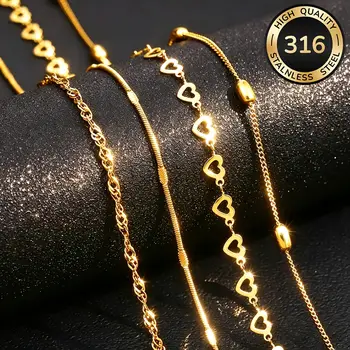 4Pcs High-Quality 18K Gold-Plated Adjustable Fashionable Stainless Steel Necklace Set – Stylish, Lightweight, Suitable for Street Wear, Travel, Outdoor Activities, and Parties, Is the Perfect Jewelry Gift for Holidays and Graduation Season, Versatile Women's Fashion Necklace
