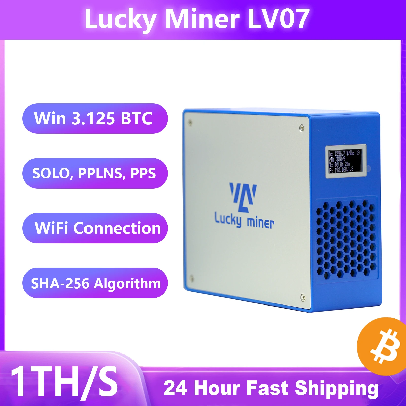 Dispositivo Minería Bitcoin Baja Potencia Lucky Miner LV07 1T Bitcoin BTC  Miner WIFI SHA-256 Solo Mining Lotto Device Atoto S8