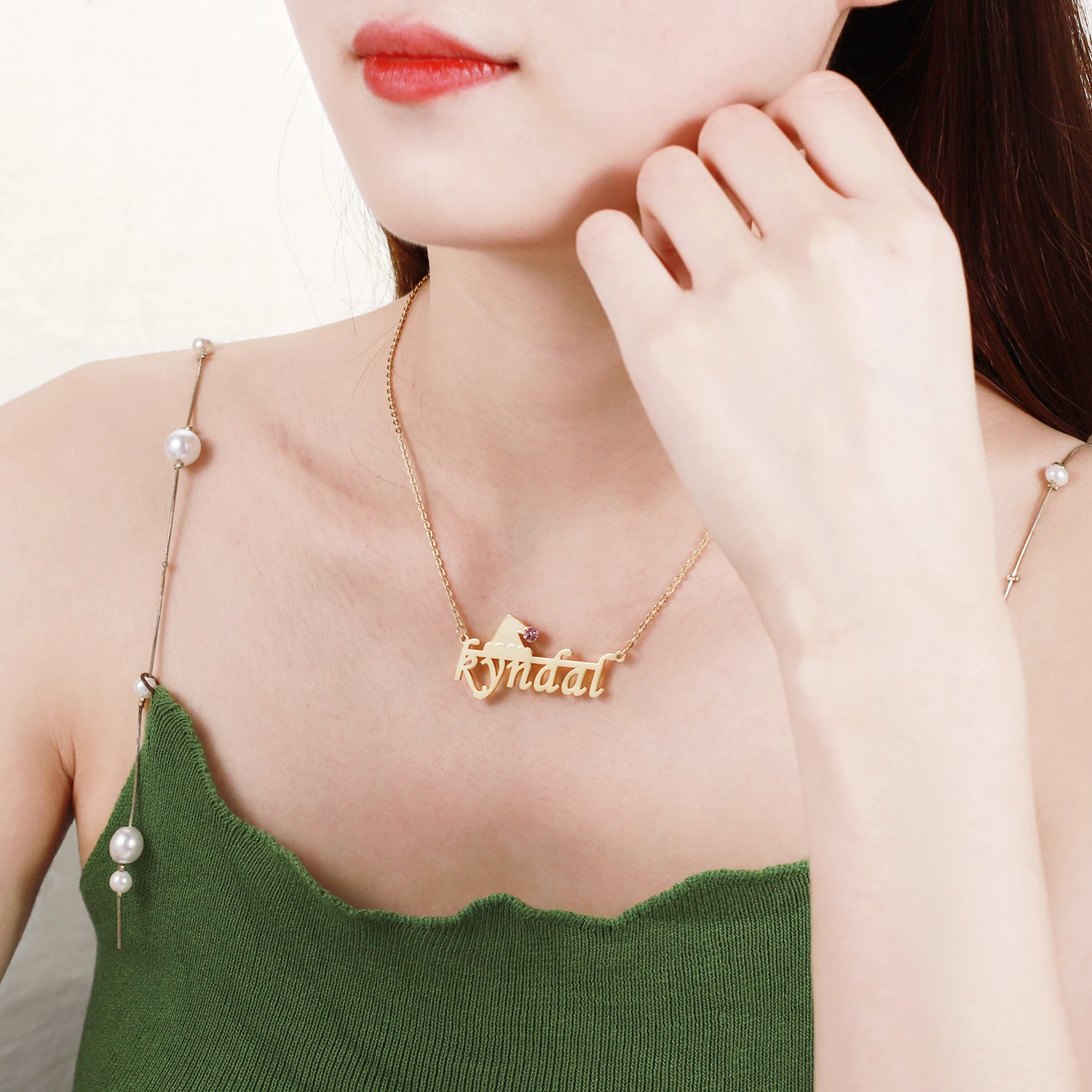 Custom Name Necklace Birthstone Santa Hat Personalized GoldPlated Stainless Steel Name Pendant Necklace For Women Christmas Gift