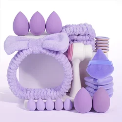 Ultimate 24 - Piece Beauty and Skincare Collection: Headband, Wristband, Sponges, Puffs, and Cleansing Brush Set (PURPLE)