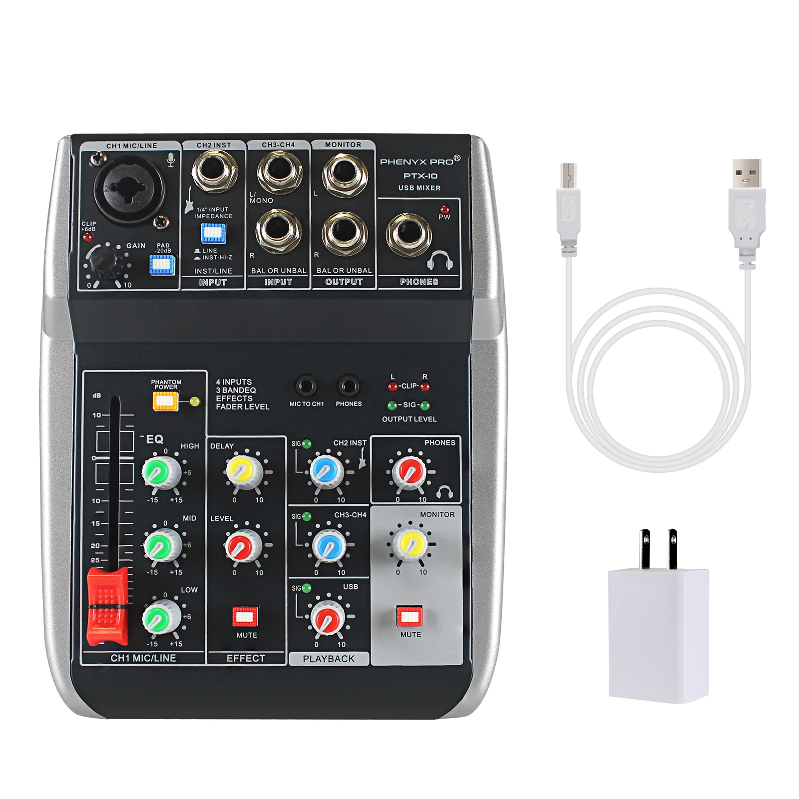 USBAudioInterfaceMixer4Channel3BandEQEchoEffectsAudioMixer