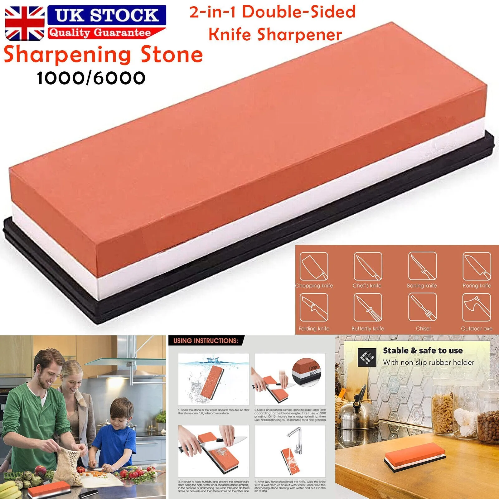 1000/6000 Dual Whetstone Waterstone Knife Sharpening Water Wet Stone Sharpener