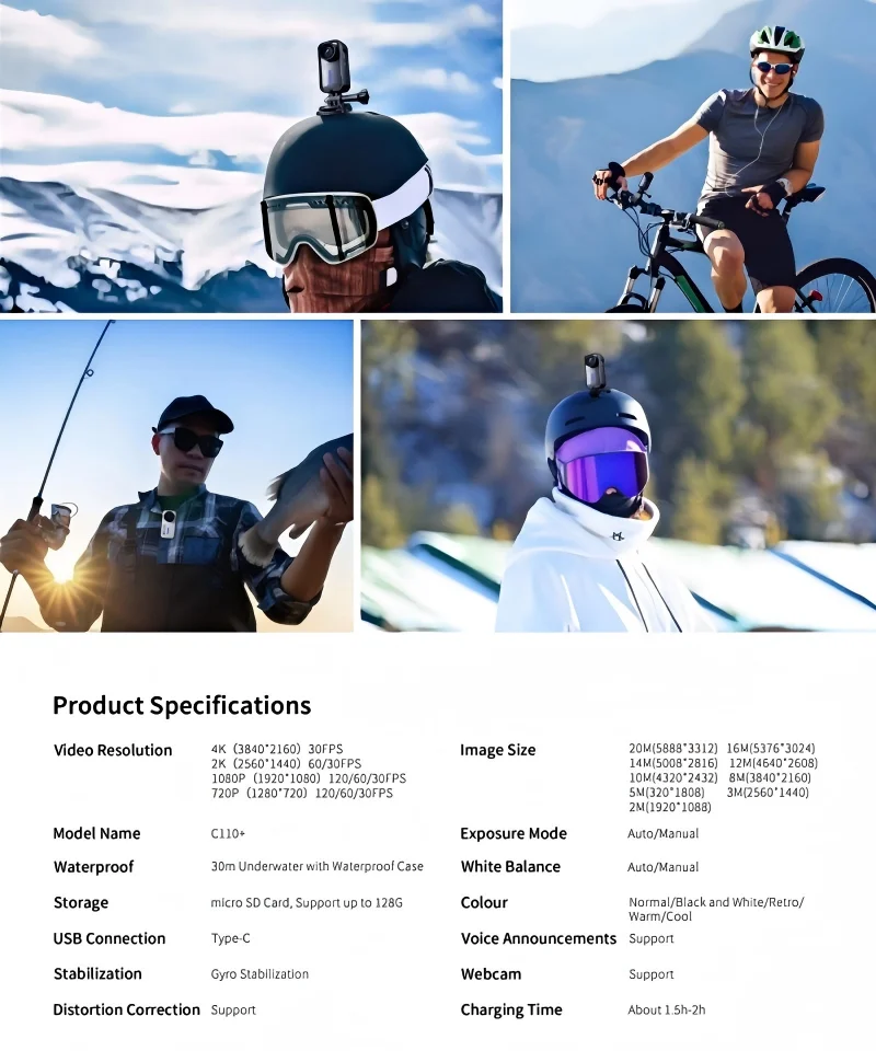 SJCAM C110Plus POV Camera,Ultimate Mini 4K Action Cam,Built-in Spkr & Mic for Vlogging