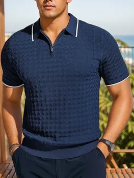 Men's knitted short-sleeved half-zip lapel sweater 1