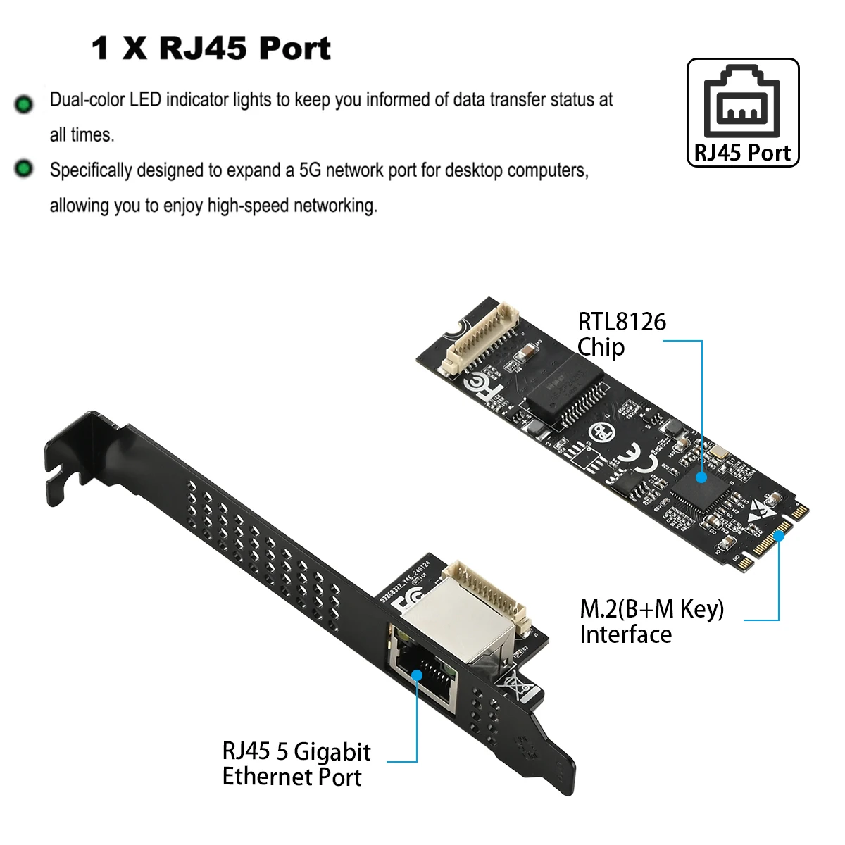 M.2 A E Key Ethernet-netwerkkaart, 10/100/1000Mbps Gigabit Ethernet