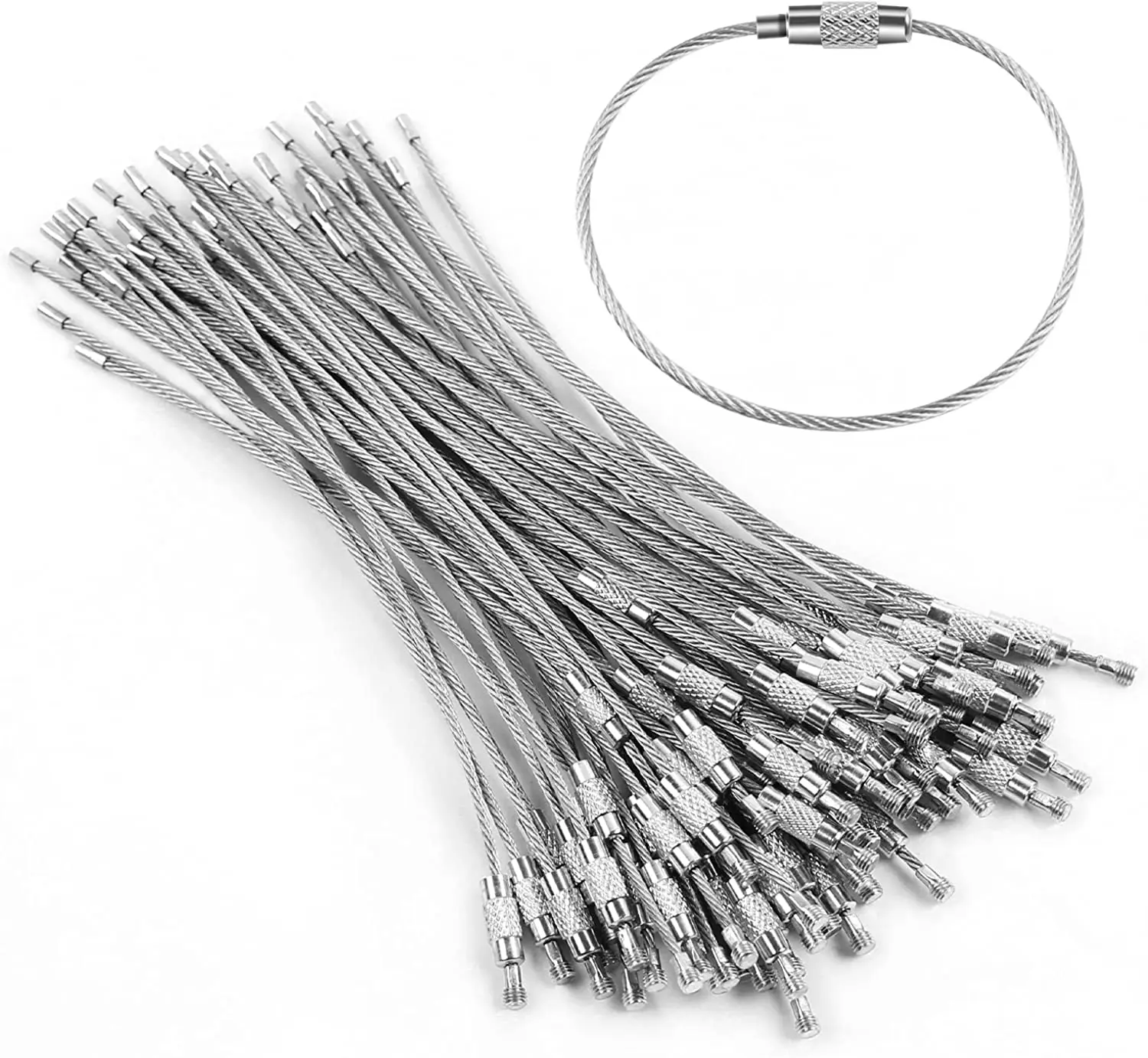 10Pcs/Piece Key Ring Stainless Steel Label Rope EDC Wire Cable Circl Lock  With Spin Strong Load-Bearing Capacity Multifunctional