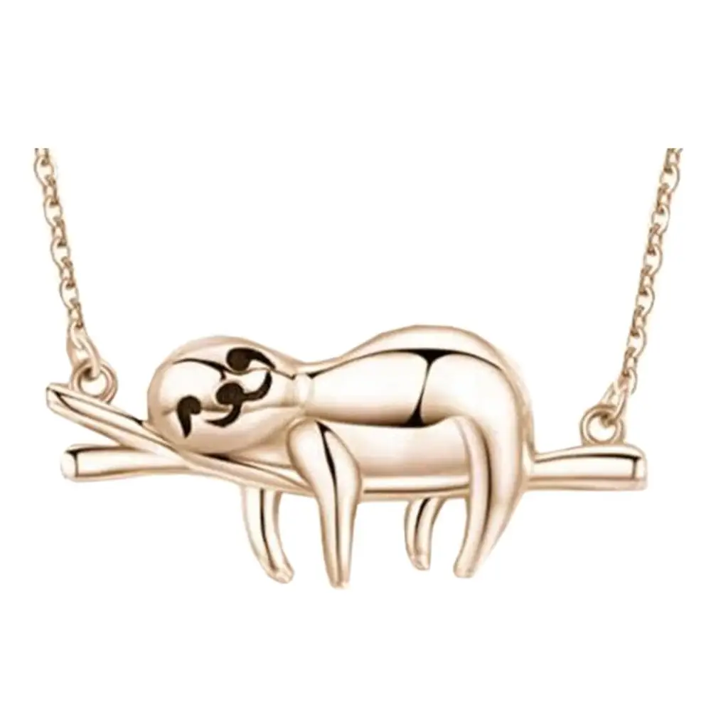 Sloth Bear Necklaces, Mxcoy-001, 1Pc, Sloth Bear/Branch, Gold/Pink, Metal.