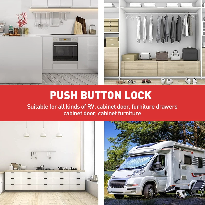 KAK Black Push Button Latch Lock RV Camper Car Drawer Lock Keyless Kitchen Cabinet Door Lock 26mm Cut Hole Furniture Hardware
