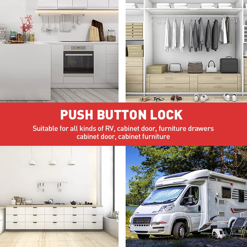 Camping-Car Voiture Push Lock RV Caravane Bateau Armoire Serrures PoignéE  Maison Tiroir Loquet Bouton Serrures