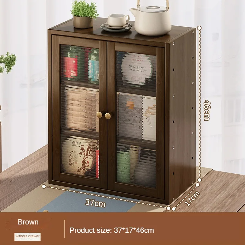 Bamboo Storage Cabinet With Adjustable Shelves Plastic Doors Small Space Organizer for Living Room Bedroom Kitchen