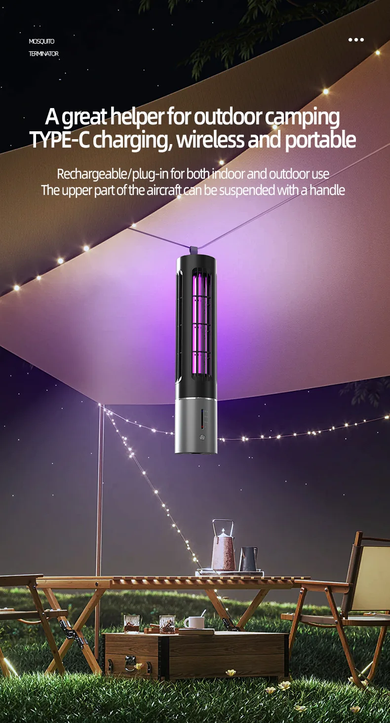 High-End Silent Wall-Hanging Electric Mosquito Lamp TYPE-C Rechargeable Portable Outdoor Insect Killer Hotel Mosquito Trap Lamp