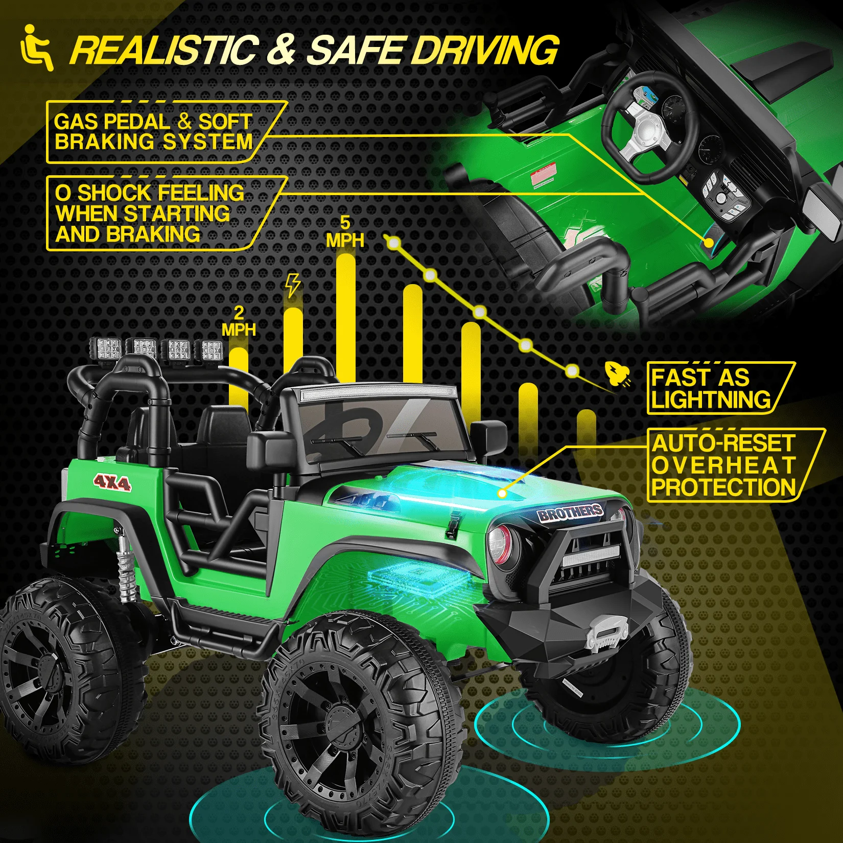 2 Seater Ride On Car Truck for Kids, 24V Quick Charge 9Ah Electric Jeep Toys, 2x200W, 3 Speeds, Bluetooth, Spring Suspension