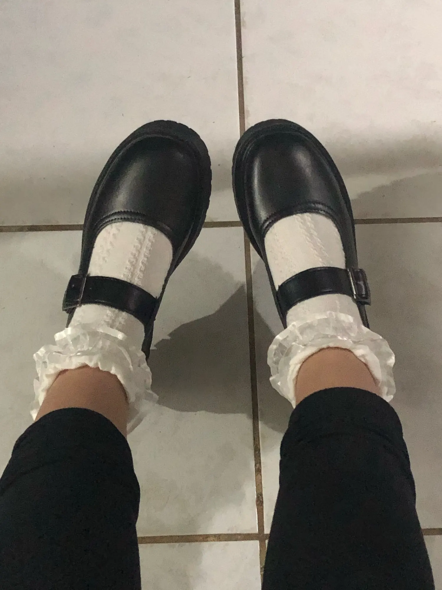 Chaussures en cuir PU à bout rond noir Academic Lolita
