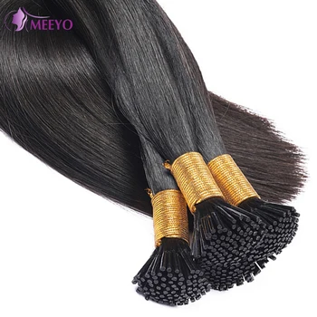 Extensioni per capelli umani I-Tip, liscie, brasiliane Remy, 100% veri capelli, capsule di cheratina, colore nero naturale, 50 ciocche