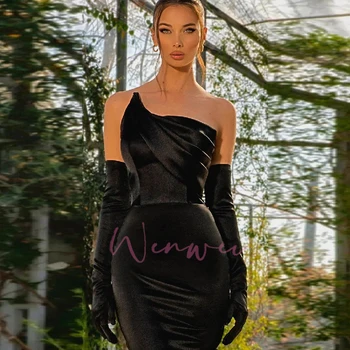 Black Prom Gown for Women One Shoulder Velet Formal Evening Party Dress Sexy Sheath Backelss Performance  robe de mariée