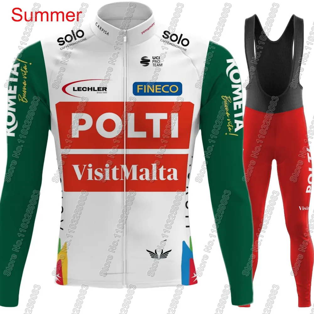 Polti Visitmalta Team Cycling Jersey Set Long Sleeve Kometa Italy Cycling Clothing Bike Thermal Jacket Suit Pants Bib MTB