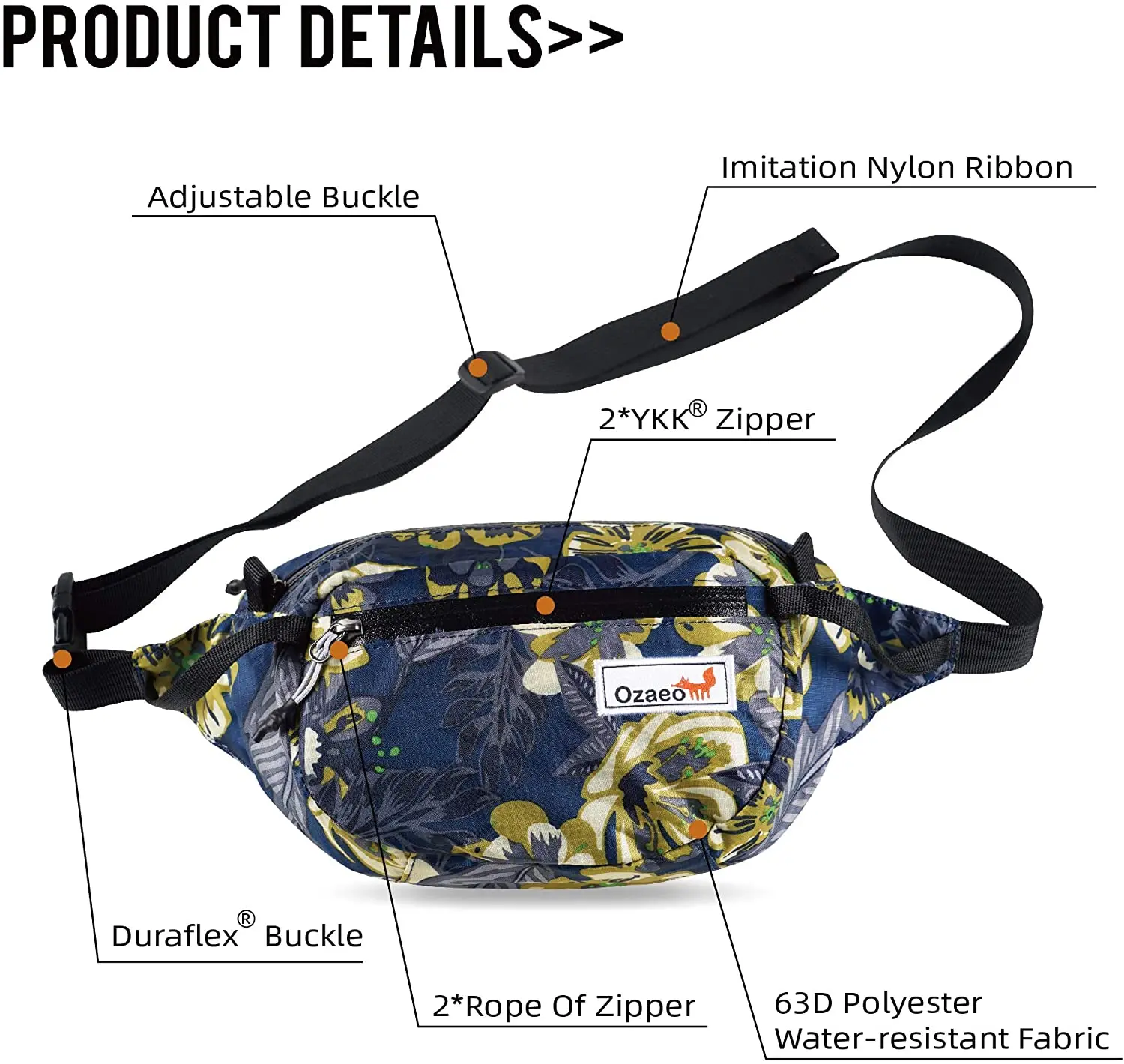 2L travel waist bag, water resistant, lightweight, hiking fanny pack with 3 zipper pockets and adjustable strap 3