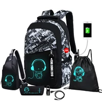 Student School Backpack Luminous USB Charge School Bags For Teenager Boys Girls Anti-Theft Children's Schoolbags Laptop Backpack 1