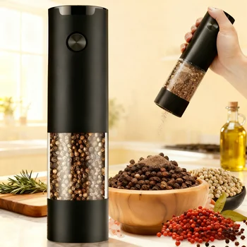 Electric Salt and Pepper Grinder, Automatic Salt Pepper Mill Grinder  Adjustable Coarseness, One-Button Control, Easy Filling