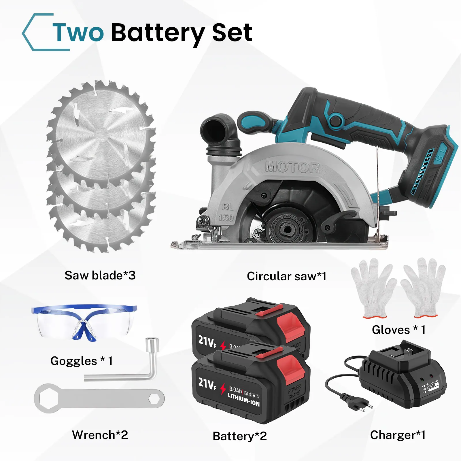 6 inch 150 mm draadloze borstelloze cirkelzaag, elektrisch gereedschap met 2 batterijen en snellader voor houtzagen