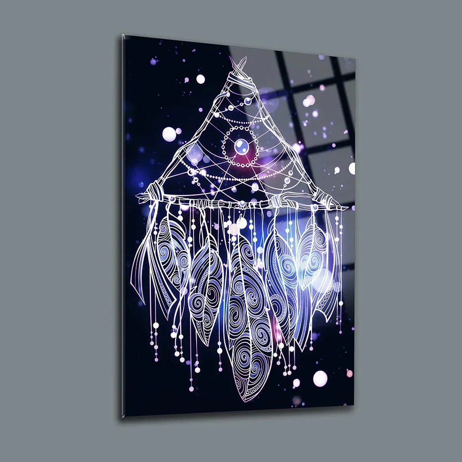 

DreamCatcher Decor , Glass Wall Art,Frameless Free Floating Tempered Glass Panel,Home Office Living Room Decoration,ctsa-126af
