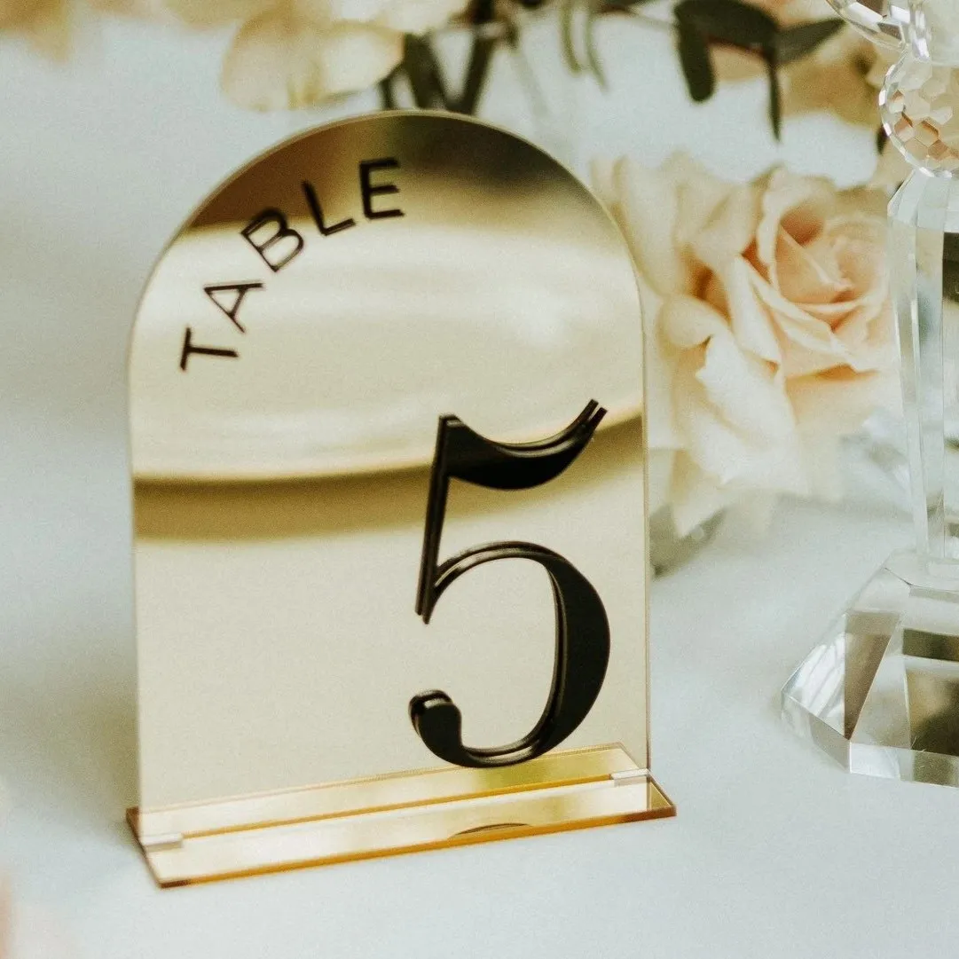 Arched Table Numbers Modern 3D Gold Mirror Table Numbers Wedding Signs Elegant Wedding Reception Decor Number Signs