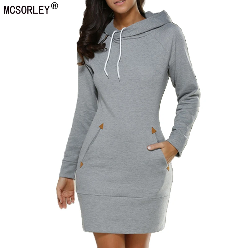 Women Autumn Hoodie Dress Casual Long Sleeve Plus Size Drawstring Sweatshirt Dresses Warm Pocket Fashion Party Lady Clothing