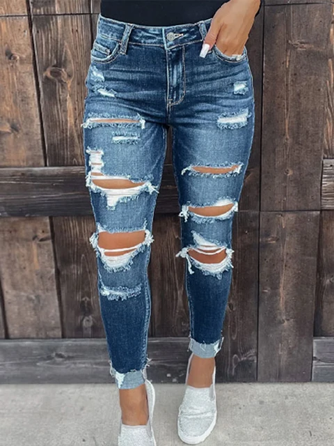 Women's Stretch Ripped Jeans: