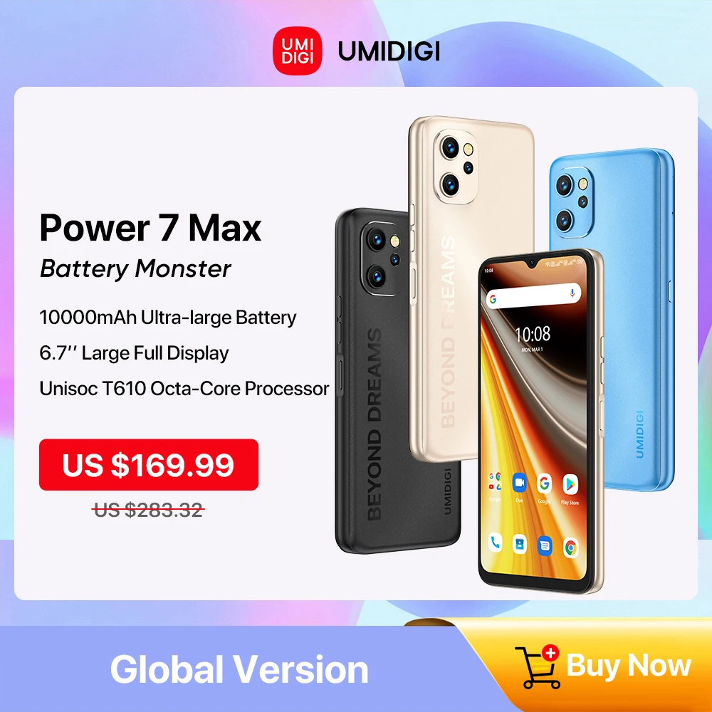 UMIDIGI Power 7 Max Android 11 Smartphone 10000mAh Battery Unisoc T610 6GB 128GB 6.7 Display 48MP Camera NFC Cellphone Unlocked