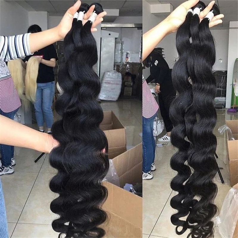 

Body Wave Bundles Raw Hair 50G Natural 100% Human Hair Extensions 1 3 4 Bundle Raw 28 30 32 34 36 40 Inch Bundles Human Hair