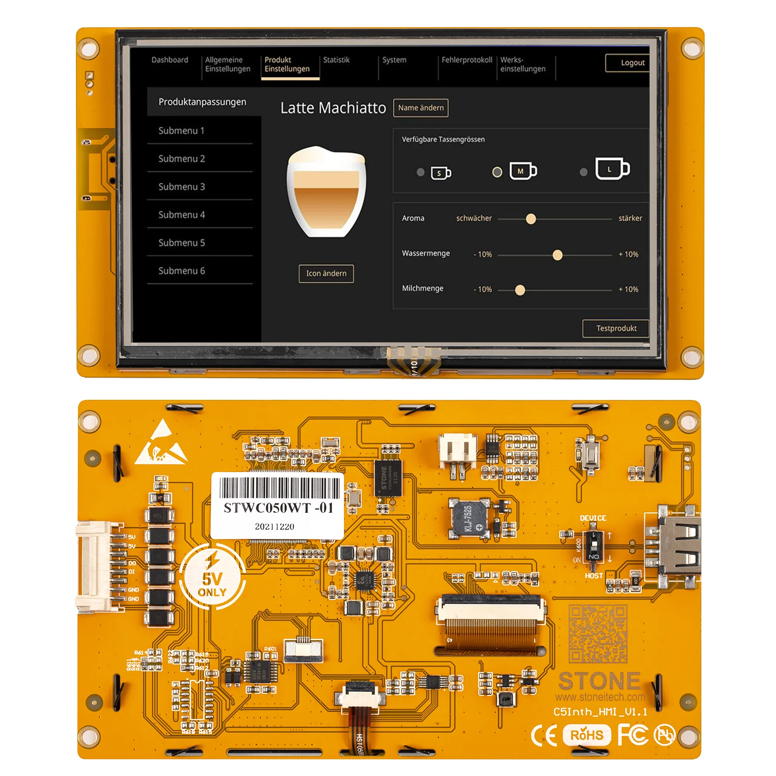 STONE 4.3-10.1 Inch Graphic TFT LCD Module Intelligent Control Board HMI Smart Touch Screen Display with UART Port