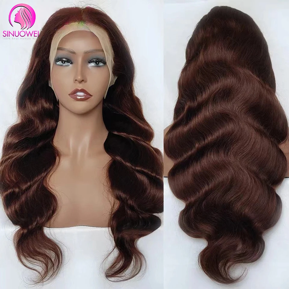 Body Wave Chocolate Brown 13X4 Lace Front Wigs 180% Density Transparent Lace Frontal Wig Colored Remy Human Hair Wig For Women